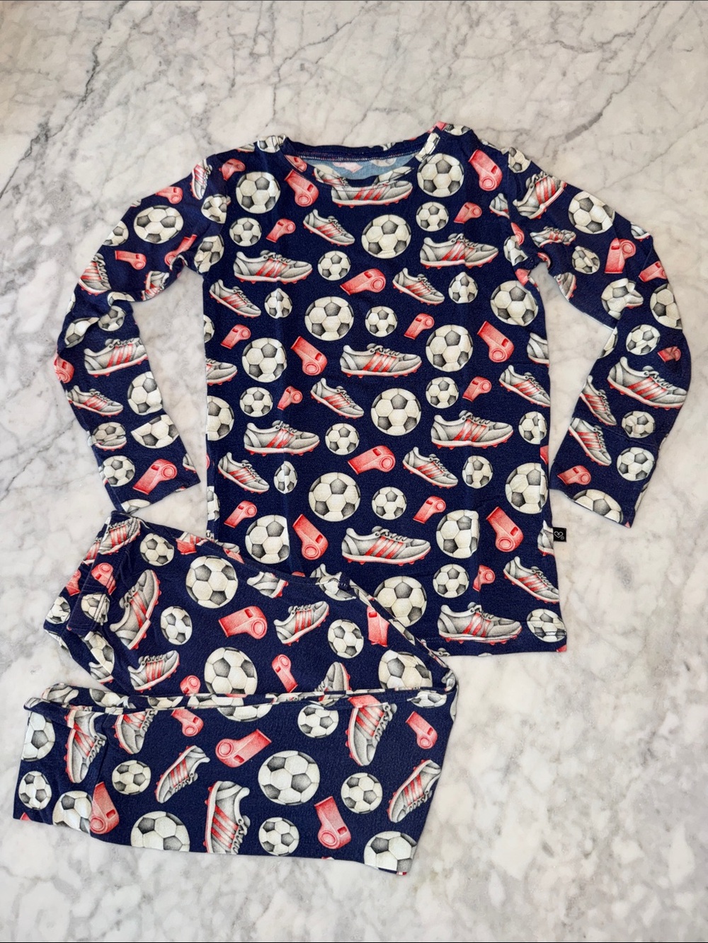 Lev Baby Kids Navy Blue Soccer Print Pajama Set 7Y